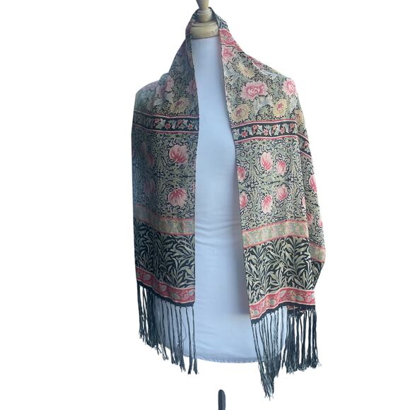 SALDARINI 100% Silk Floral Botanical Fringe Scarf Wrap Made in Italy - Picture 15 of 15